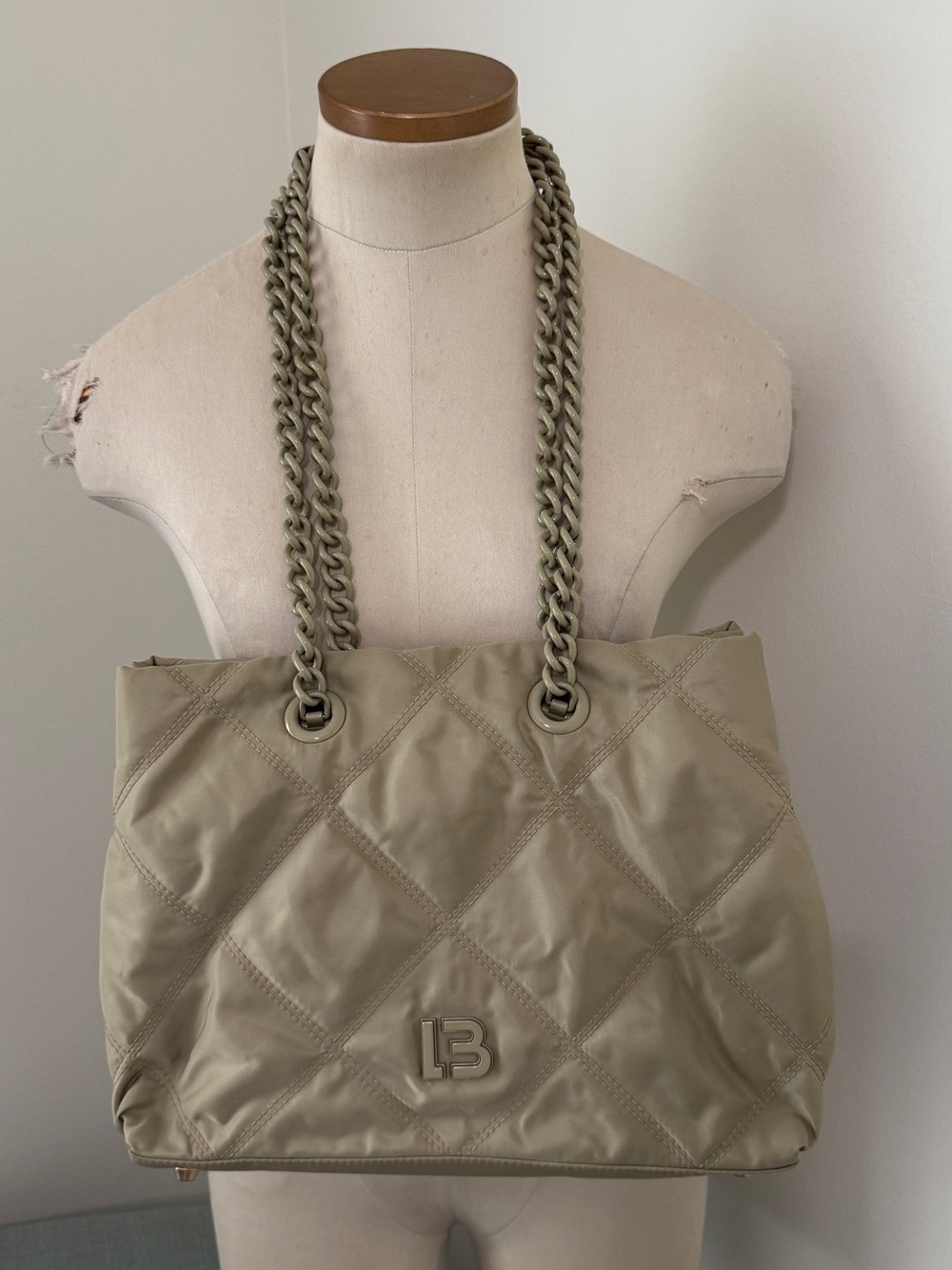 Bimba Y Lola Green Puffer Quilted Nylon Shopper Tote Shoulder Bag